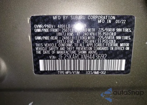 2022 Subaru Forester Touring из США, поврежденный, VIN JF2SKARCXNH443692